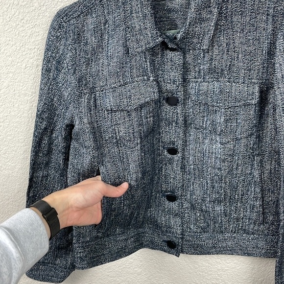 Theory Denim Trucker Jacket Herringbone Melange Linen Blend Sz P - Picture 6 of 14